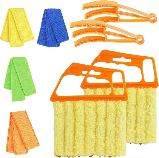 4 Pcs Window Venetian Blind Cleaner Duster Tool Set with 7 Fingers | Washable Microfiber for AC vents, Car Vents, Fans, Louvers. Reusable Design. Includes 4 Extra Cover