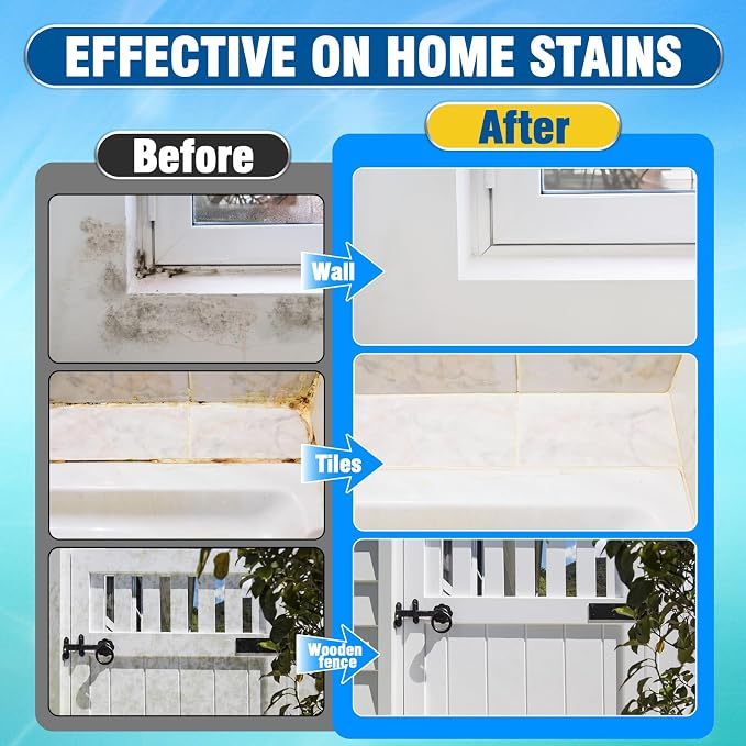 Powerful Mold Stain Cleaner, Multi-Surface Cleaning Spray for Walls, Tiles, Grout, Ceilings, Decks, Sinks, Brick and Washing Machines, Household Interior and Exterior Stain Remover, 6.76 FL Oz(200ml)