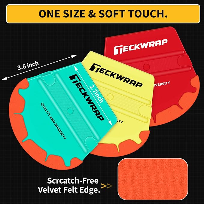 TECKWRAP Felt Squeegee for Vinyl Wrap Window Tint -Fan Shape, Soft/Med/Hard | Pro Car Wrap Tool Kit with 3 Hardness Levels Scratch-Free Tool for PPF, Decal, Inkjet Sticker Paper & Wallpaper DIY Projects