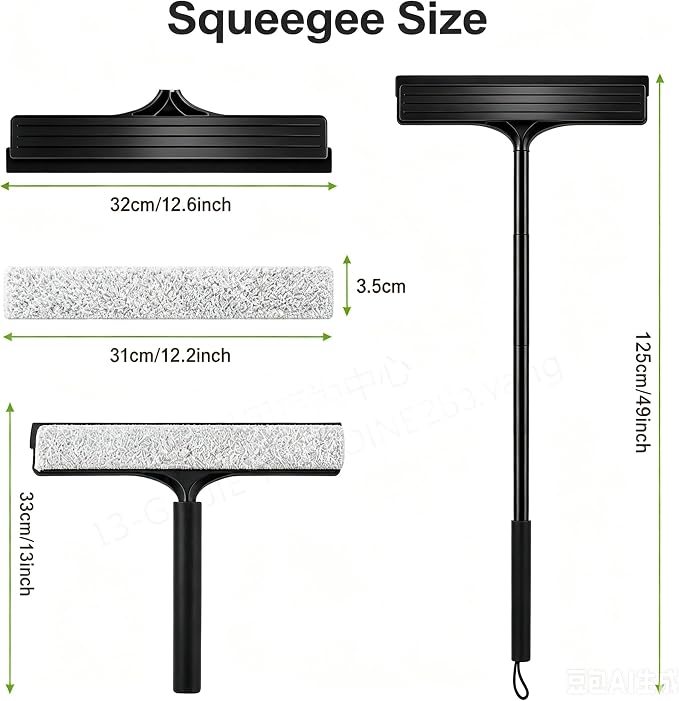 Telescopic 2-in-1 Window Squeegee with Scrubbing Pad | Works on shower glass, tile walls, floors, mirrors & windows; long extendable handle cleans high areas, easy storage