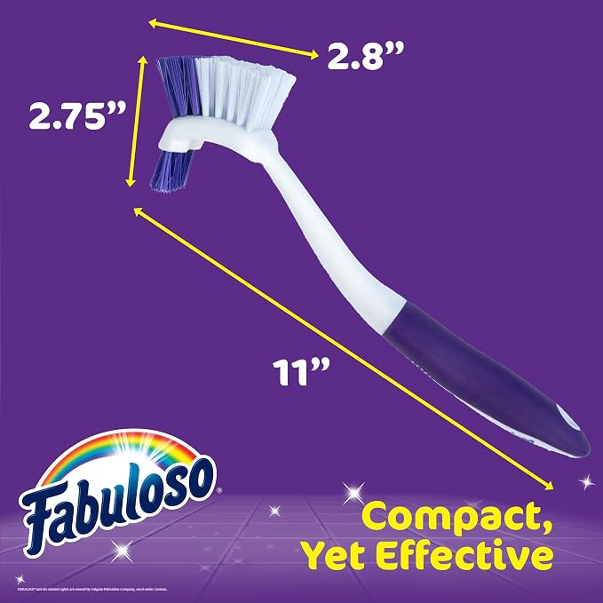 Fabuloso Long Tile Brush with Spot Scrubber, White and Purple, 11 Inch