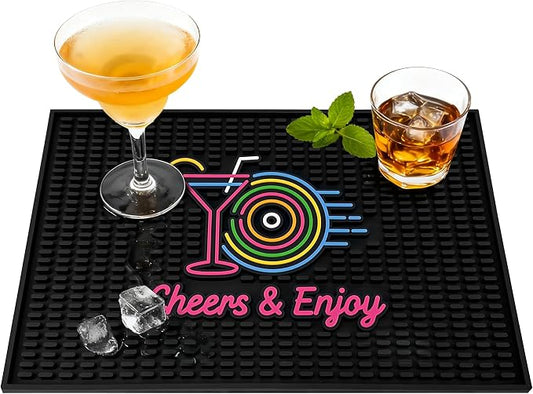 Neon Tiki Black Bar Mat 18 x 12 Inch - Thick Rubber Bar Mats for Countertop and Bartending - Professional Bar Spill Mat for Home Bar Accessories, Bar Cart Decor and Bartender Accessories （XLCY）