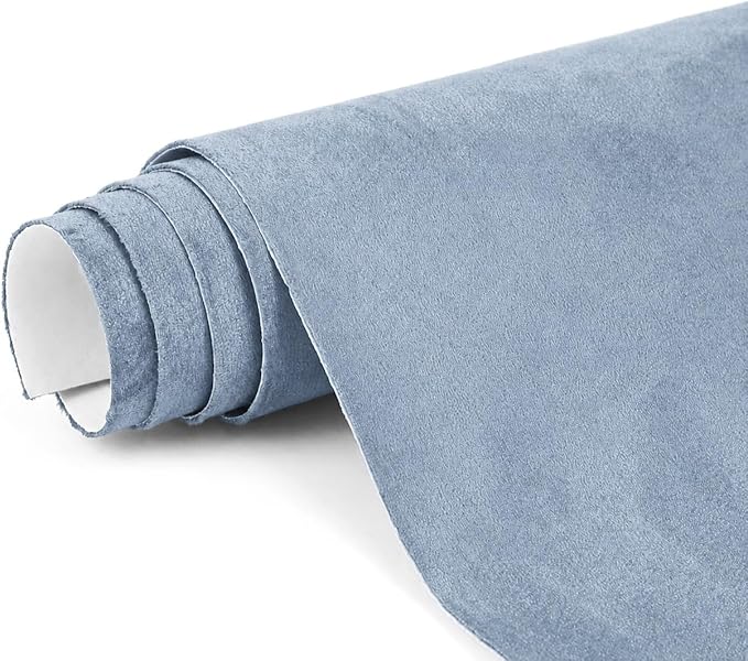 Premium Light Blue Suede Fabric Wrap - 12x48 inch Suede Wrap for Car Interior - Self-Adhesive Microfiber and Synthetic Leather, Stretchable Interior Film for Car and Home Decor