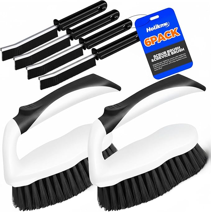 Holikme 6 Pack Cleaning Brush Scrub Brush Kitchen Brush for Floor,Black | Scrub Brushes for Cleaning, Heavy-Duty Scrub Brush, Stiff Bristles Cleaning Brush for Kitchen Bathtub Floor and Wall