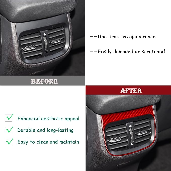 Red Real Carbon Fiber Trim for KIA Forte K3 Accessories | for 2019 2020 2021 2022 2023 2024 Rear Seat A/C Air Outlet Wind Vent Panel Sticker Interior Thick Overlay Decal