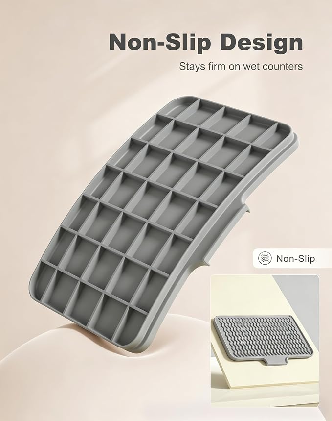 Rnivvi Silicone Dish Drying Mat for Kitchen Counter, 16 x 12" Fast Drainage Dish Rack Pad Drying Mats, Non-Slip Countertop Protector Heat Resistant Trivet, Easy to Clean Sink Drip Pad for Dishes, Gray