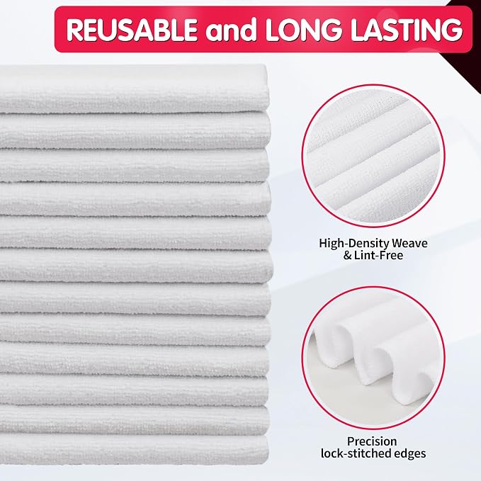 FIXSMITH White Microfiber Cleaning Cloth -Pack of 12, Highly Absorbent Cleaning Rags, 16"X12" All Purpose Cleaning Towels for Housekeeping, Kitchen, Car, Lint Free and Reusable Microfiber Towels