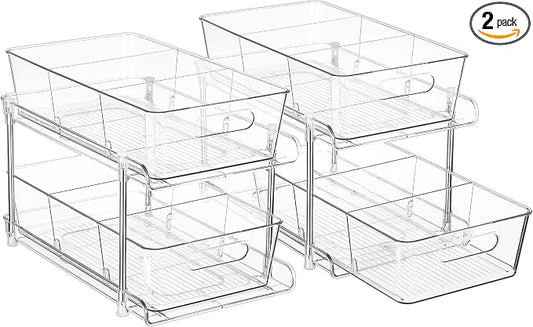 Vtopmart 2 Pack Larger Plastic Bathroom Under Sink Pull-Out Organizer (M-Standard)
