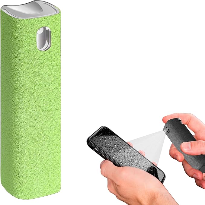 IO CLEAN Mini Screen Cleaner Spray – Finger Proof Screen Cleaner for | Smartphones, iPads, MacBooks, Laptops, Car Screens, Touchscreens – 3in1 Mist Cleaner, Microfiber Cloth and Cover (Green)