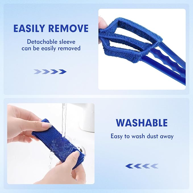 Window Blind Cleaner Duster Tool | 2 Pack with 6 Reusable Sleeves, Handheld Mini Blinds Cleaner for Venetian Blinds, Shutters and Jalousie Dust Removal