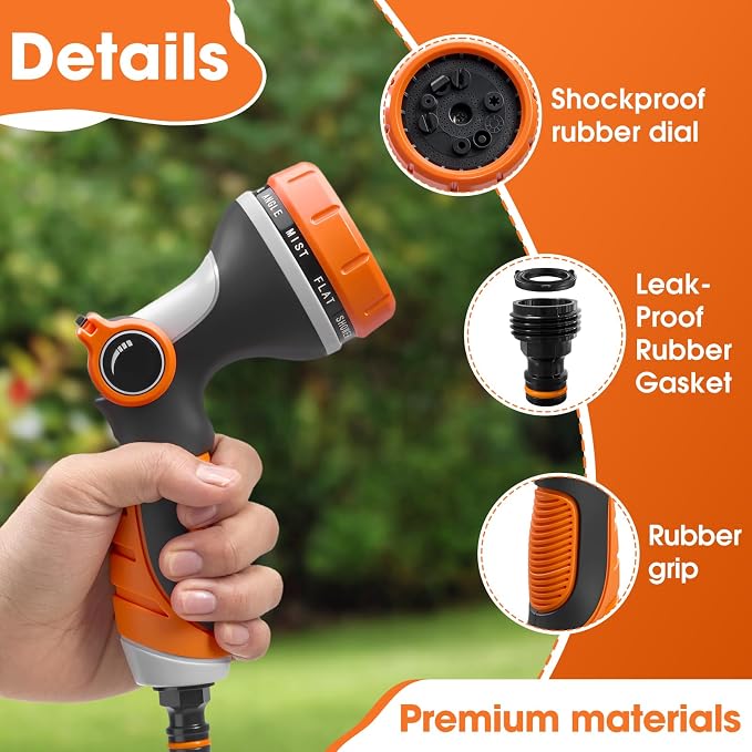 Garden Hose Nozzles,Hose Spray Nozzle with Adjustable 10 Watering Patterns | Slip Resistant High Pressure Thumb Control Water Hose Nozzle Sprayer for Plants & Lawns Watering Car Washing and Pet Bathing