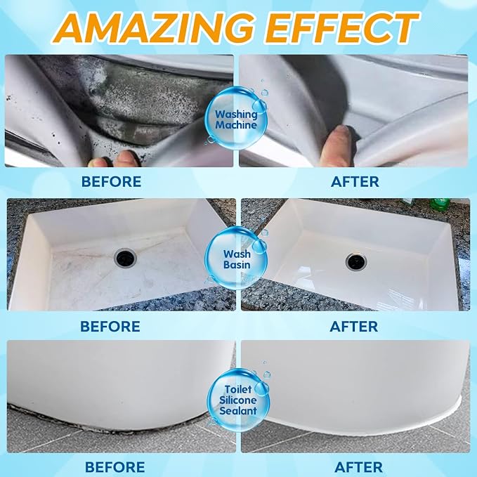 Mold Stain Remover Gel, Washing Machine Cleaner for Front Loader Washer Gasket Rubber Seal Home Stain Removal Gel for Grout, Caulk, Shower, Bathroom, Refrigerator, Bathtub Cleaning Solution 10 Fl Oz
