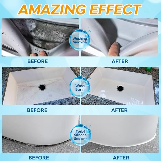 Mold Stain Remover Gel, Washing Machine Gasket Cleaner for Front Loader Washer Rubber Seal Home Stain Removal Gel for Grout, Caulk, Refrigerator, Shower, Bathtub, Bathroom Cleaning Solution (10 Fl Oz)
