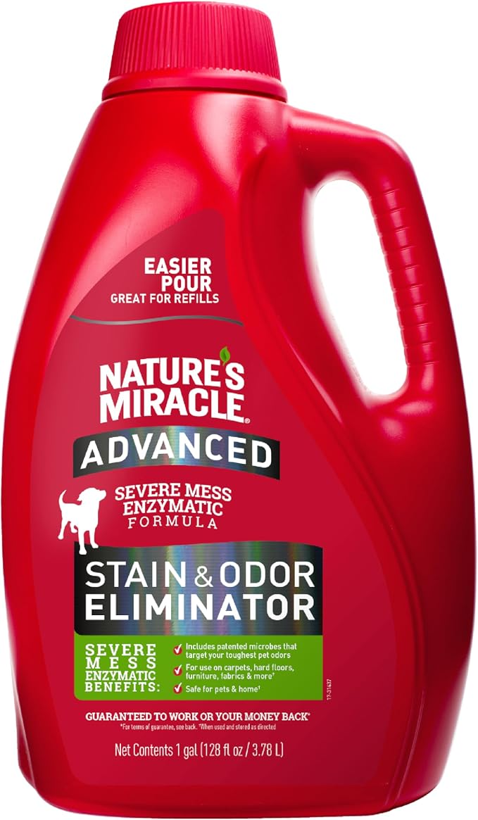 Nature’s Miracle Advanced Dog Stain & Odor Eliminator, Severe Mess, 1 gal | Enzymatic Cleaner Eliminates the Toughest Dog Messes, For Use on Multiple Surfaces, Safe For Pets and Home*, Fresh Scent