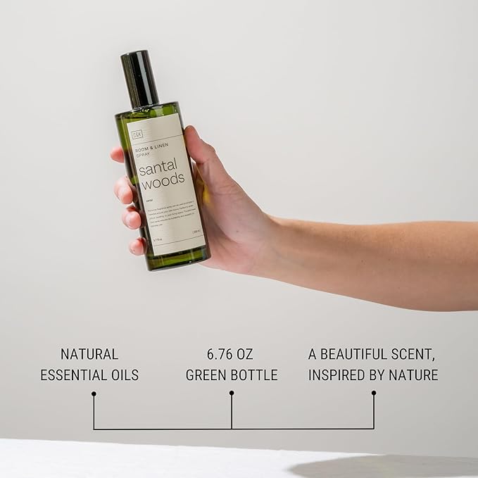 Craft & Kin Premium Santal Woods Room Spray – Long-Lasting Air Freshener for Home – Natural Essential Oil Linen & Pillow Spray – Odor Eliminator Aroma Mist for Bedroom & Washroom – 6.76 oz