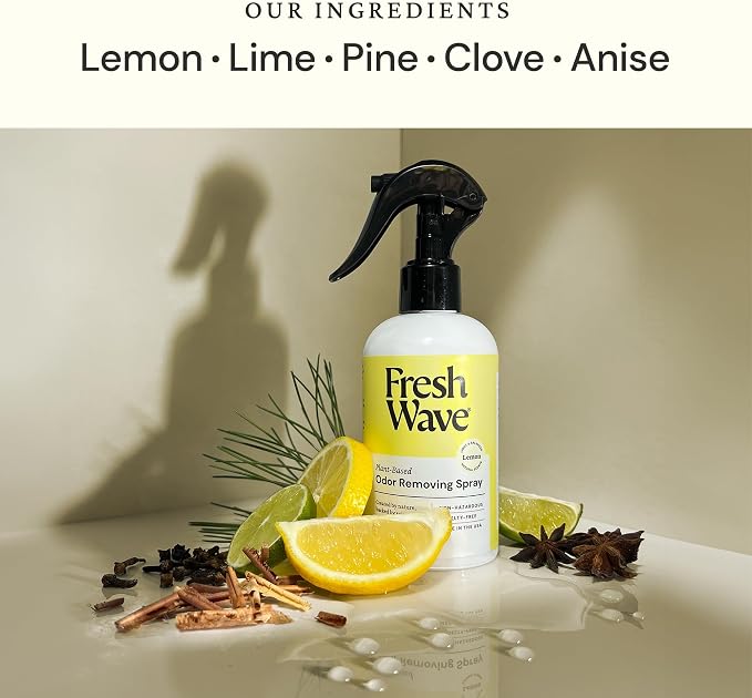 Fresh Wave Lemon Room and Fabric Air Freshener Spray, 2-Pk, 8 oz | Plant-based formula, Pet-safe and people-safe, Fabric and room deodorizer , For upholstery, carpets, shoes, and pet bedding