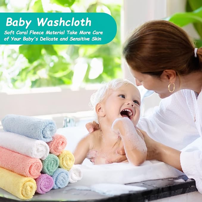 HOMEXCEL Baby Washcloths 50 Pack, Microfiber Coral Fleece Baby Bath Face Towel 7 x 9 Inch Extra Absorbent and Soft Burp Cloth and Wash Cloths for Newborn,Infants and Toddlers, Gentle On Sensitive Skin