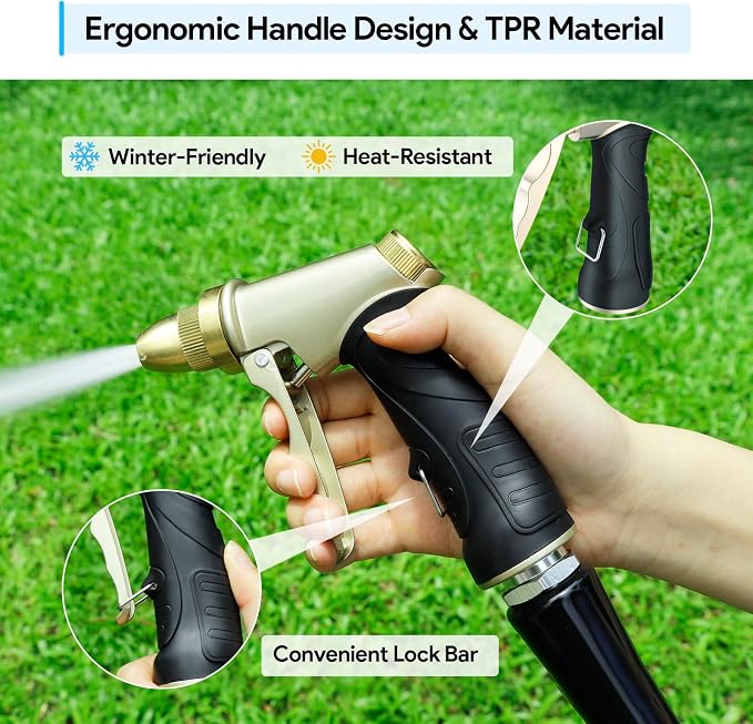 Garden Hose Nozzle, Heavy Duty Metal Spray Nozzle | Upgraded, High Pressure, Adjustable Spray Patterns, For Watering Plants, Car Washing, Pet Showering