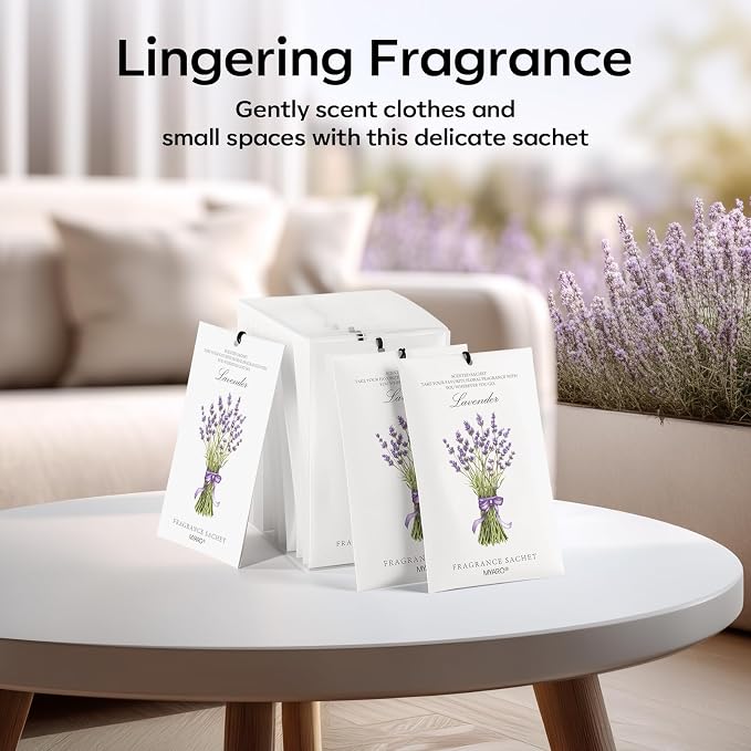MYARO 12 Pack Lavender Scented Sachets | Odor Eliminator & Air Freshener for Drawer, Closet, Car, Shoes, Gym Bag, Suitcase | Home Fragrance Gift Set