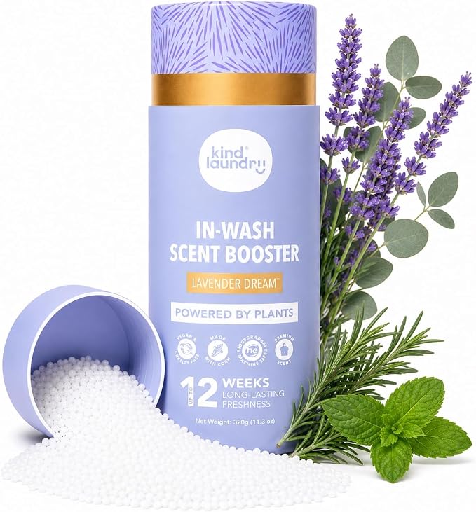 Kind Laundry Scent Booster Beads, Lavender Dream, Non-Toxic In-Wash, 320g | 100% Plant-Based In-Wash Laundry Beads, Plastic-Free, Odor Eliminator & Deodorizer for Clothes
