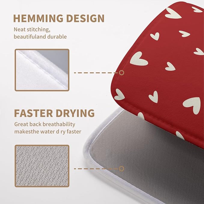Valentine's Day Love Heart Dish Drying Mat for Kitchen Counter 16x18 Inch Valentine Theme Dish Mats Absorbent Microfiber Dish Draining Mat Reusable Washable Dish Drainer Rack Pad