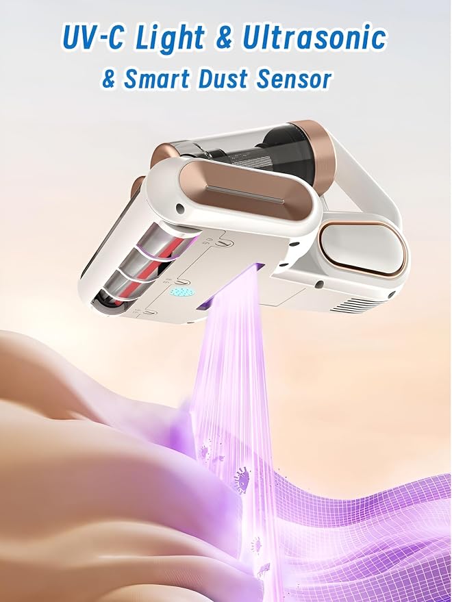 Cordless Mattress Vacuum Cleaner, Bed Vacuum Cleaner with UV-C Light,16000Pa Suction, USB Rechargeable Handheld Vacuum for Couches and Sofas,Deep Cleaning Machine for Mattress & Upholstery,Purple