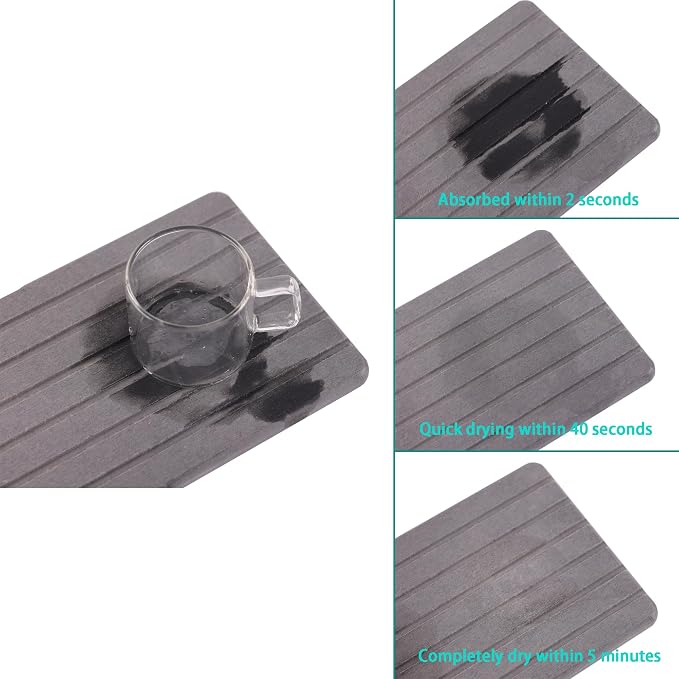 NiuYichee 2 PCS Water Absorbent diatomite Coasters, 8.3" x 4" Water Absorbing Stone Tray for Sink, Stone Drying mat for Kitchen Counter, Stone soap Tray Used for Hand Soaps & toiletries & Plants