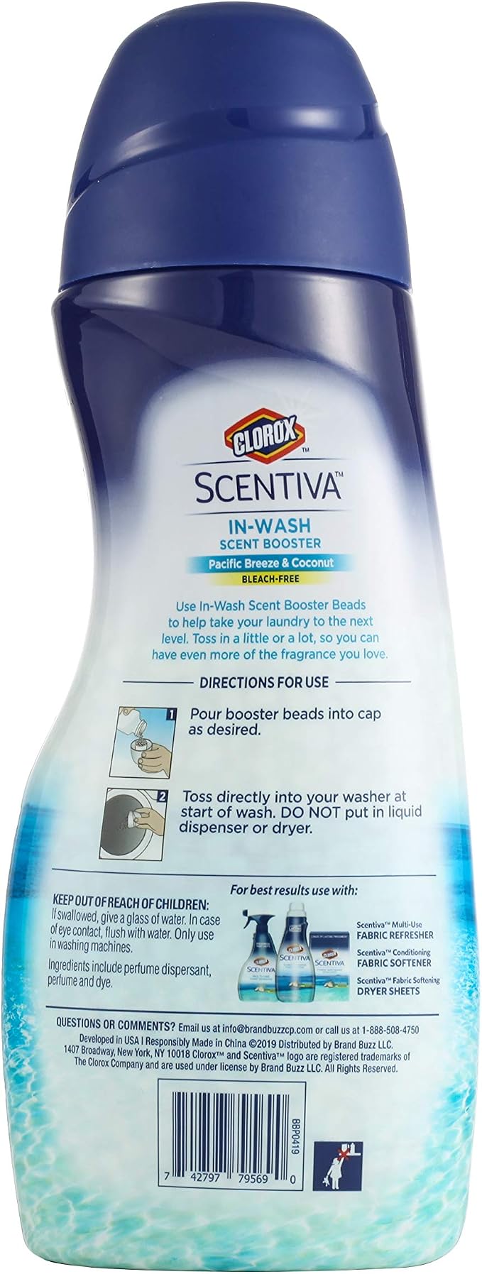 Clorox Scentiva Scent Booster Beads Laundry Freshener, Pacific Breeze and Coconut - In-Wash Fragrance Booster for Clothes, Towels, and Linens, Odor Eliminator, Long-Lasting Fresh Scent, 9.7 Oz
