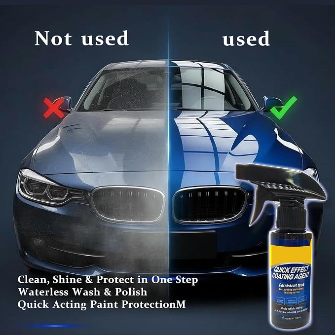Quick Effect Coating Agent for Car, Quick Effect Coating Agent,Waterless Wash & Polish,Car Coating Spray for Shine & Protection,Quick Acting Paint Protection and Glass Cleaner(1Pack:120ml+Brush+Towel)