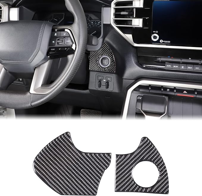 Car Engine Start Stop Decoration Frame Stickers Fit for Toyot@a Tundra/Sequoia 2022-2024 Real Carbon Fiber Center Console Key Ignition Starter Button Knob Panel Protect Cover Trim Sticker Accessories