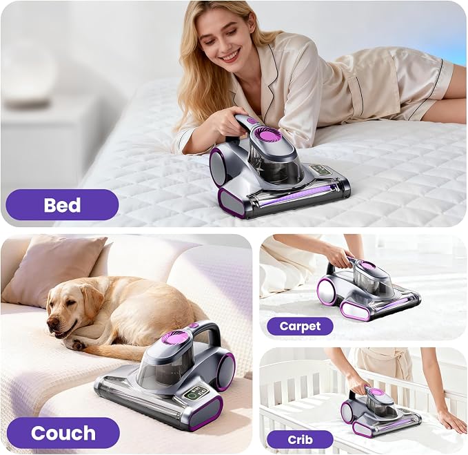 ezly Mattress Vacuum Cleaner with 18KPa Strong Suction, Mattress Cleaner | HEPA Filter, 253.7nm UV-C Light, Ultrasonic, 48,000 RPM Tapping Bed Vacuum for Sofa & Couch,140°F Heat Drying, 5M Corded