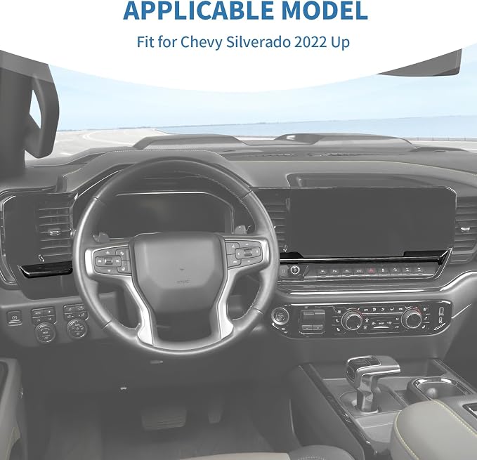 Center Dashboard Trim for Chevy Silverado 2022+, Black Wood Grain Dash Panel Cover, ABS Interior Decorative Overlay, Peel & Stick Installation (2PCS, Non-Replacement)