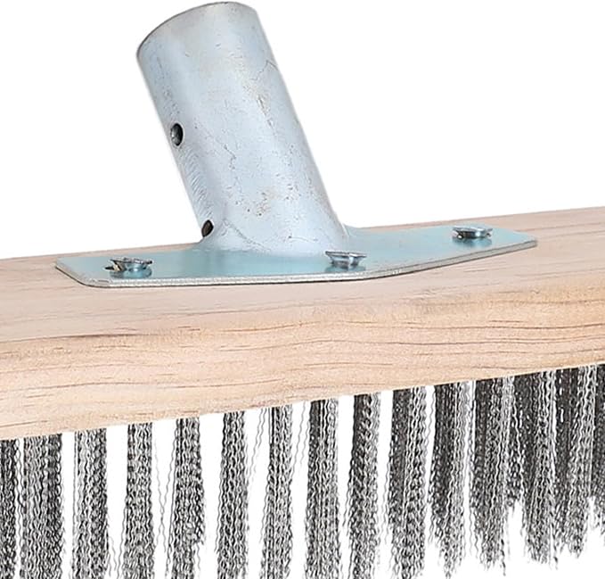 Hyuduo Floor Scrub Brush Heavy Duty Stainless Steel 30CM Rough Surfaces Scrub for Driveway Patio Deck Tile Outdoor Cleaning Brush with Pine Wood Handle