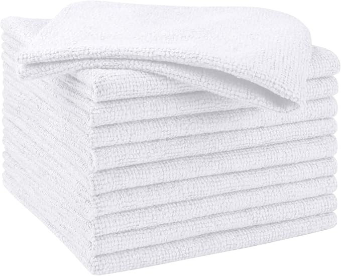 HOMEXCEL White Microfiber Cleaning Cloths, 10 Pack Microfiber Towels for Cars, Lint & Scratch-Free Cleaning Rags for House, Kitchen and Car 11.5 x 11.5 inch