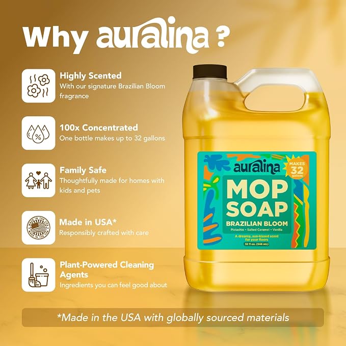 Mop Soap - Brazilian Waves Concentrated Floor Cleaner | Highly scented, concentrated formula. No residue, pet safe. Ideal for hardwood, tile & laminate. 32oz makes 50+ mop fills.