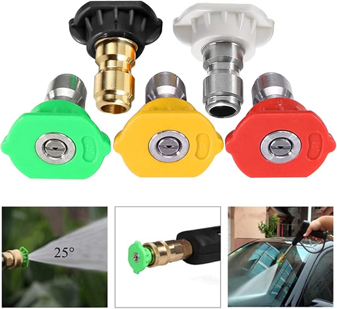 Pressure Washer Tips Power Washer Soap Nozzle Tips Multiple Degrees 1/4 Quick Connect Design Up to 4,500 PSI 2.5 GPM(5-Pack) | Pressure Washer Spray Nozzle Tips, Multiple Degrees 0° 15° 25° 40° Soap, 1/4 Inch Quick Connect for Cleaning Car, Watering