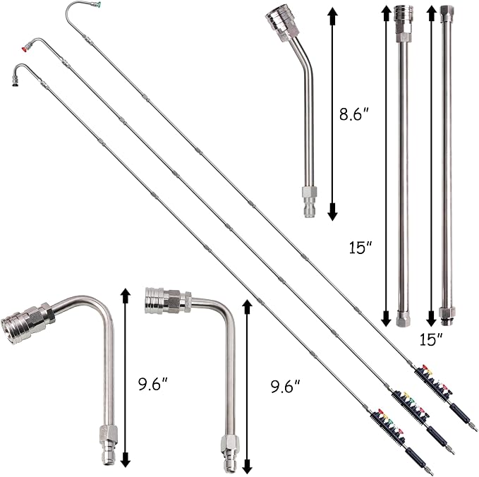 Hourleey 9 Pack Pressure Washer Extension Wand Upgrade Power Washer Lance with 6 Nozzle Tips, 30°,90°,120° Curved Rod, 1/4" Quick Connect, 4000 PSI