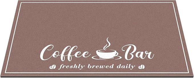 CooRug Absorbent Coffee Mat, Fashion Dish Drying Mat for Kitchen Counter Coffee Bar Accessories Espresso Machine Dish Rack 17" x 32" Brown