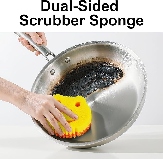 5 Pack Scrub Sponge, Dual-Sided Temperature Controlled Kitchen Sponge