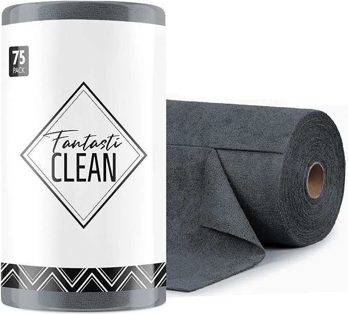 Fantasticlean Microfiber Cleaning Cloth Roll- 75 Sheets, 12" x 12"(Dimgrey) | Super Absorbent, Lint-free, Tear-away Microfiber Towel Roll, for All-Purpose Cleaning, Reusable Alternative to Paper Towels
