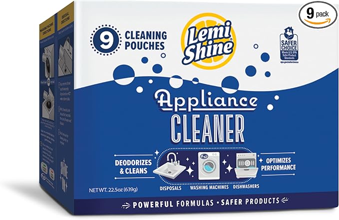 Lemi Shine Natural Appliance Cleaner & Deodorizer - 22.5 oz (9 Pack) | Dishwasher, Washing Machine, and Garbage Disposal Citric Acid Cleaner