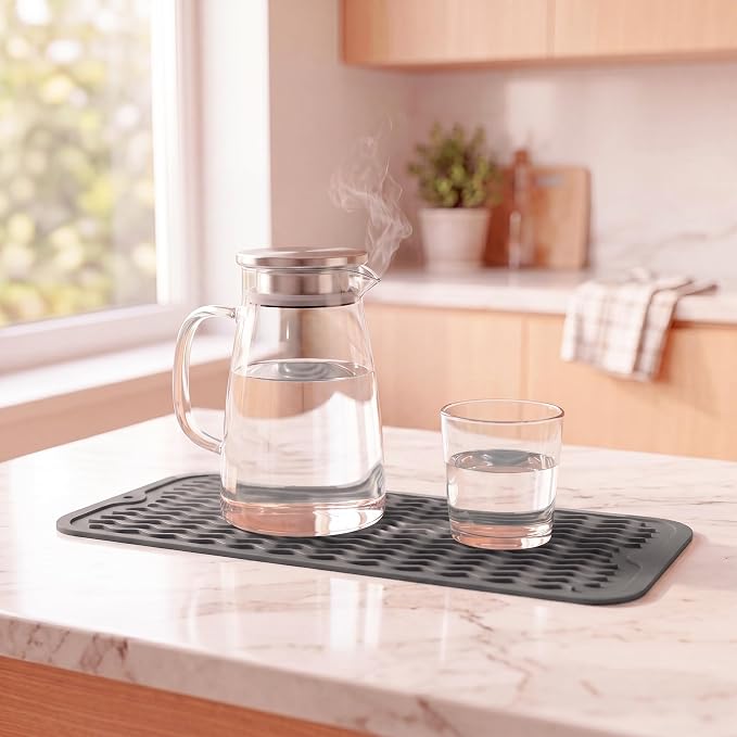 MicoYang Silicone Dish Drying Mat for Multiple Usage,Easy clean,Eco-friendly,Heat-resistant Silicone Mat for Kitchen Counter,Sink,Bar,Bottle,or Cup Grey M 17 inches x 6 inches