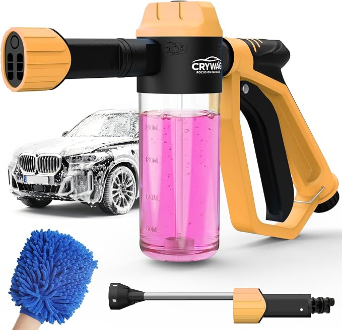 Car Wash Foam Gun, with Microfiber Wash Mitt, Extra Nozzle | High Pressure Nozzle & 3 Spray Modes, Foam Cannon Car Wash Kit for Garden Hose, for Cars, Trucks, RV, Motorcycle Cleaning