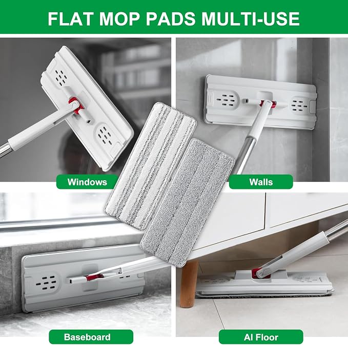 Flat Mop Pads, 5 Pack 13" X 4.9" Flat Mop Microfiber Mop Head/Refill/Pad, Washable Squeeze Cleaning Mop Pads Replacement Heads - White and Grey… | White and Grey Stripe Pads for Wet & Dry Cleaning, Compatible with Microfiber Flat Mop Heads, Machine Was...