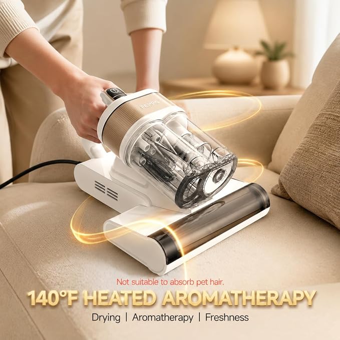 FEPPO Corded Mattress Vacuum Cleaner, 16KPa Handheld Vacuums with 253.7nm UV-C Light, 40,000 Beats/Min Tapping, 140°F Hot Air