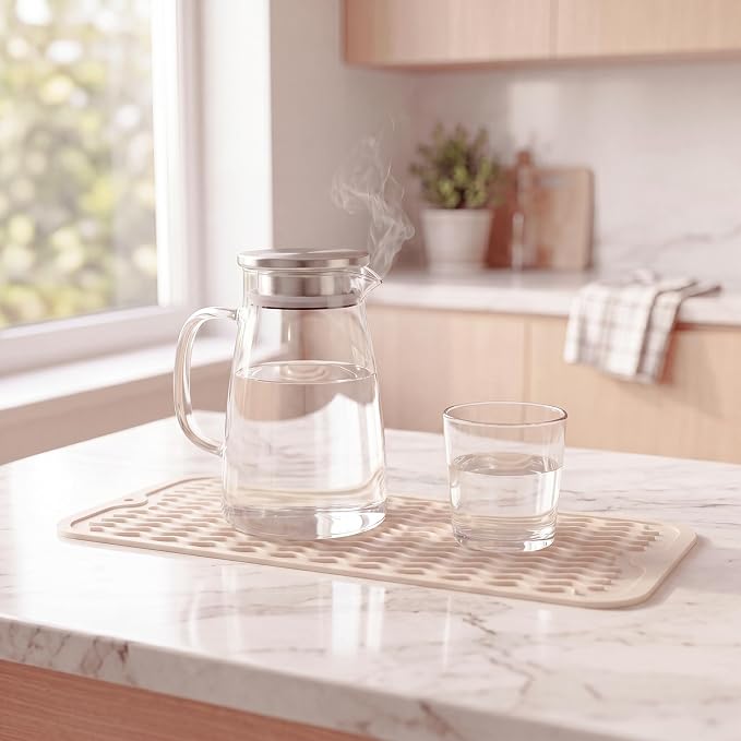 MicoYang Silicone Dish Drying Mat for Multiple Usage,Easy clean,Eco-friendly,Heat-resistant Silicone Mat for Kitchen Counter,Sink,Bar,Bottle,or Cup Tapioca M 17 inches x 6 inches