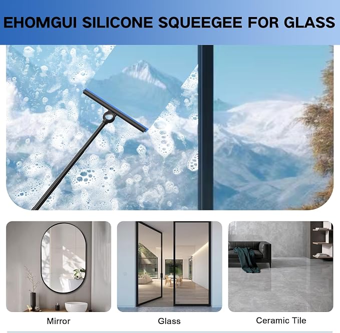 Shower Squeegee for Glass Doors, Squeegee with Long Handle, Telescoping Squeegee for Shower, Extendable Window Cleaner Tool for Car Windows, Tile Walls, Sliding Door, Shower Glass Door
