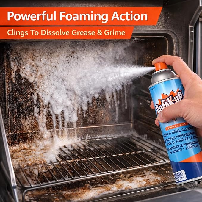 Diversey Break-Up Oven & Grill Cleaner, Aerosol Spray, 19 oz, 6 Pack | Heavy Duty Degreasing, Baked On Grease Removal, Ovens and Grills, Vent Hoods and Flat Tops