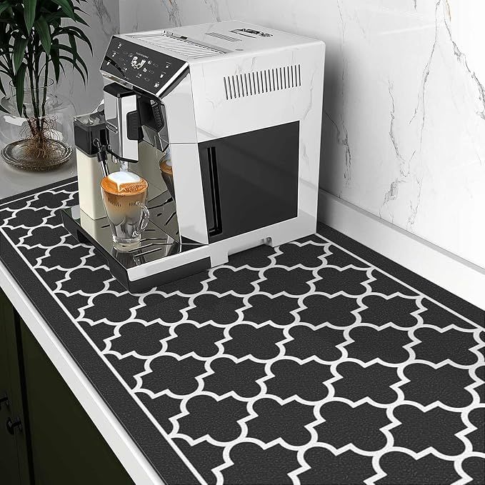 WISELIFE Dish Drying Mat Super Absorbent Drying Mat Large Dish Drying Mats for Kitchen Counter Easy Clean Dish Mat Kitchen Drying Mat18"x 36" Stylish Black