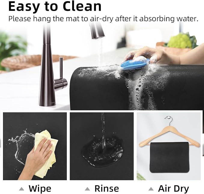 LOPNUR Kitchen Dish Drying Mat, 24"x16" Large Dish Drying Mats for Kitchen Counter, Diatomite Coffee Mat, Super Absorbent Dish Drying Pad, Heat Resistant Mat with Anti-slip Rubber Backed, Black